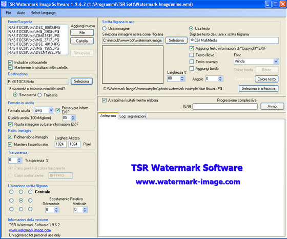 Schermata di lavoro di TSR Watermark