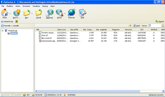 L'archivio pronto in Zip Genius