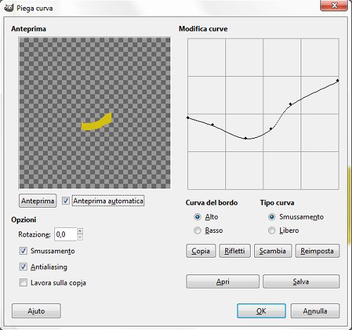Lo strumento Piega curva in Gimp