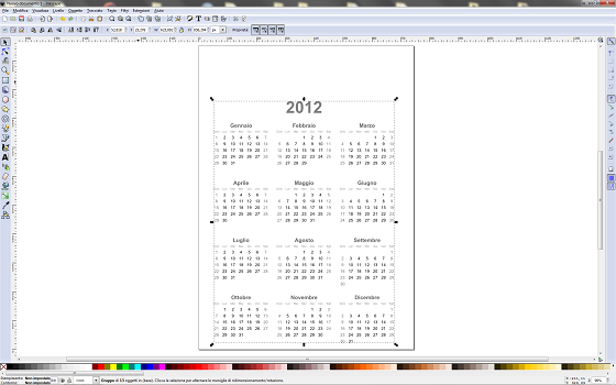 Il calendario appena creato con Inkscape