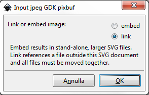 La scelta per il collegamento dell'immagine in Inkscape