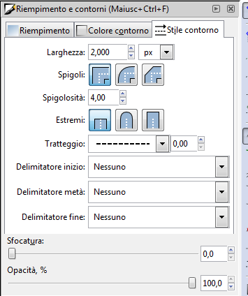 Il pannello Riempimento e contorni in Inkscape