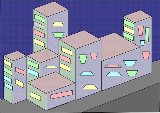 La città stilizzata disegnata con Creative Docs