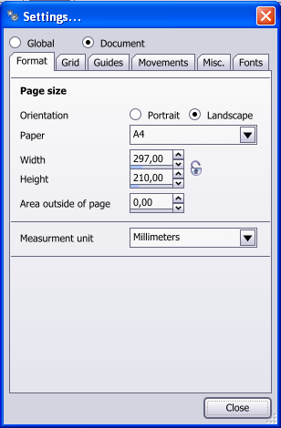 Il pannello Settings in Creative Docs