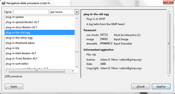 Il saluto nel menu degli Script-Fu di Gimp