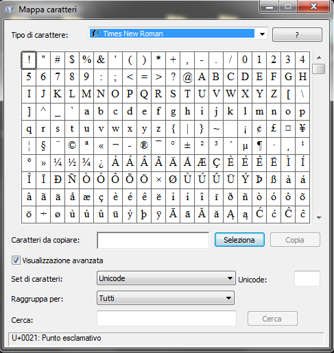 Mappa caratteri in Windows