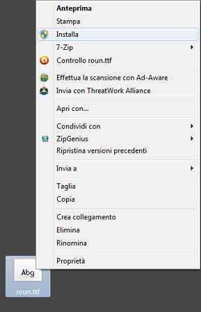 L'installazione del font in Windows