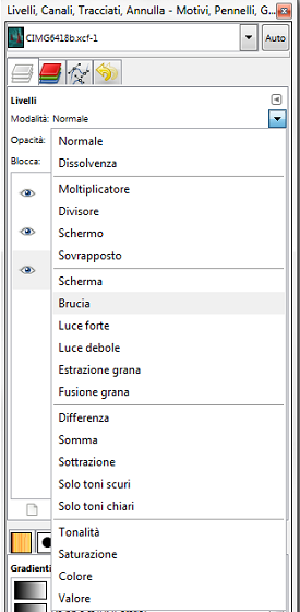 La modalità di livello Brucia in Gimp