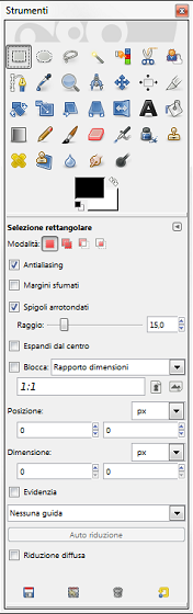 Le opzioni della Selezione Rettangolare in Gimp