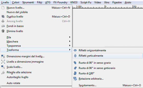 Il comando per la riflessione in Gimp