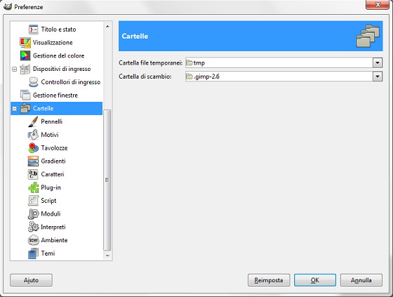 Il pannello Preferenze in Gimp