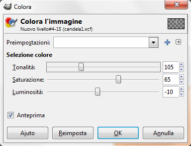 Il pannello Colora in Gimp