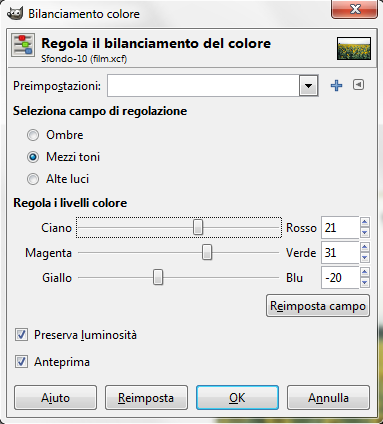 Il bilanciamento del colore in Gimp