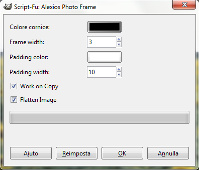 Il filtro per creare una cornice in Gimp