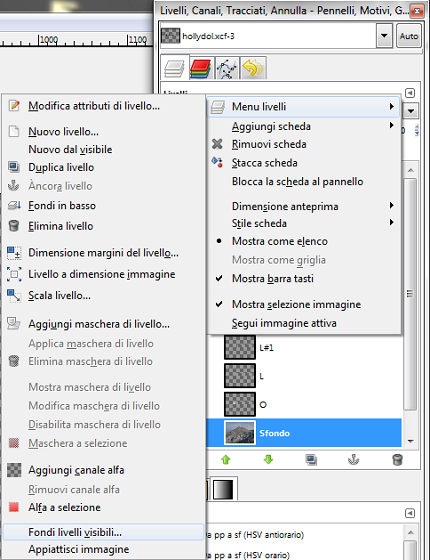 Il comando Fondi livelli visibili in Gimp