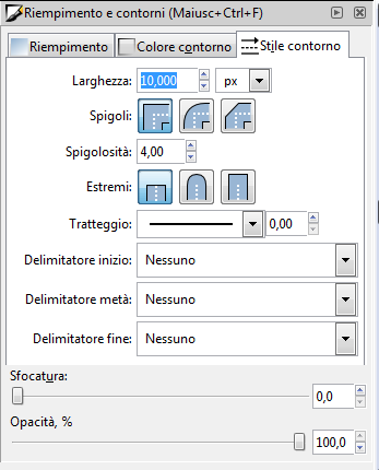 Il pannello Stile contorno in Inkscape