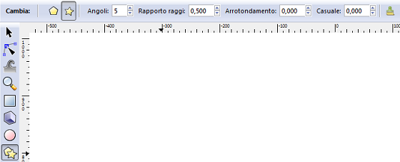 La barra contestuale dello strumento Crea stelle in Inkscape