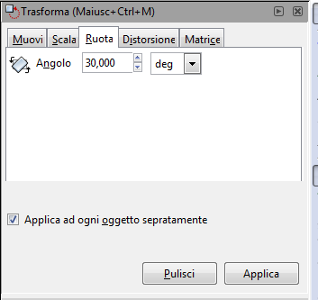 Il pannello delle trasformazioni in Inkscape