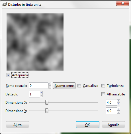 Il filtro per creare il disturbo in Gimp