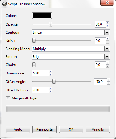 Il filtro Inner Shadow in Gimp