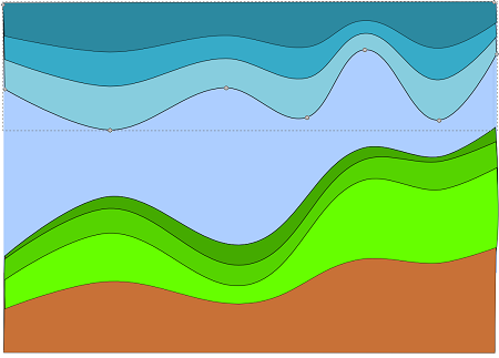 Cielo e colline disegnati con le curve in Inkscape