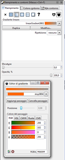 Il pannello per le sfumature in Inkscape