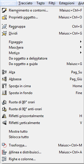 Il menu oggetto in Inkscape