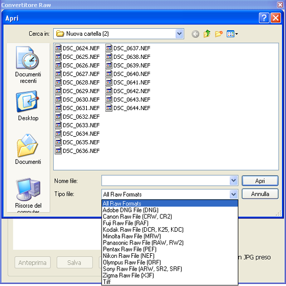 I formati RAW riconosciuti da Photoscape