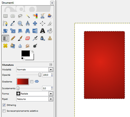 La sfumatura rossa creata con Gimp