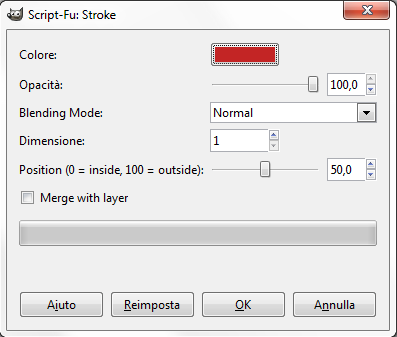 Il pannello del filtro aggiuntivo Stroke in Gimp