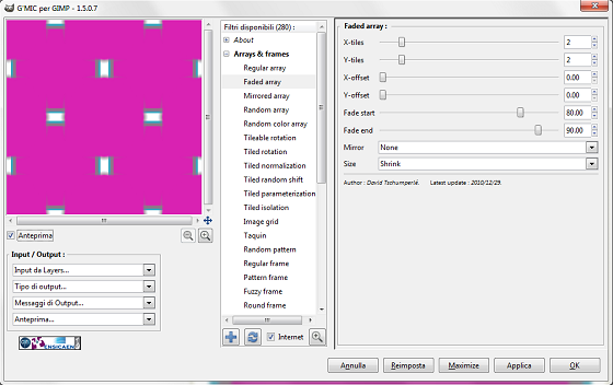 Il filtro Faded array in G'MIC