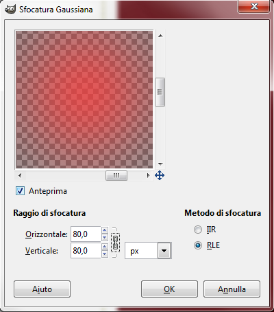 Il pannello Sfocatura gaussiana in Gimp