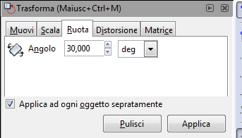 La scheda Ruota del menu Trasforma in Inkscape