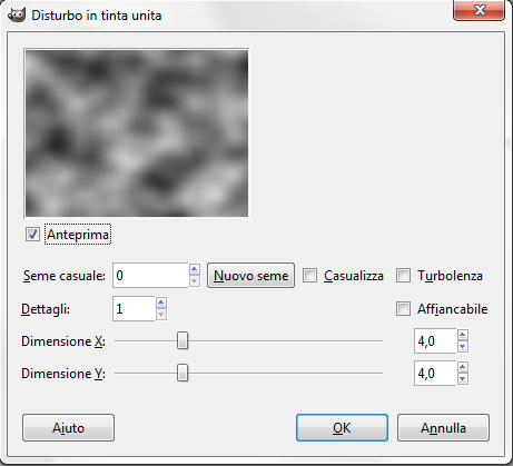 Il filtro Disturbo in tinta unita in Gimp