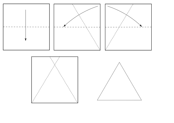 Lo schema per realizzare un triangolo equilatero con le piegature della carta