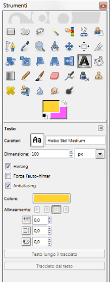 Lo strumento di testo in Gimp