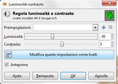 Il pannello Luminosità e Contrasto in Gimp