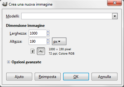 Inseriamo le dimensioni del documento in Gimp