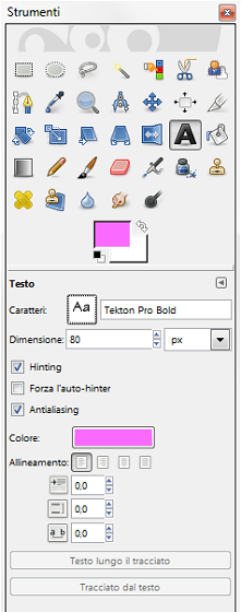 Le impostazioni dello strumento Testo