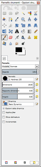 La barra degli strumenti in Gimp