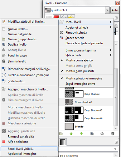 Il comando Fondi livelli visibili in Gimp