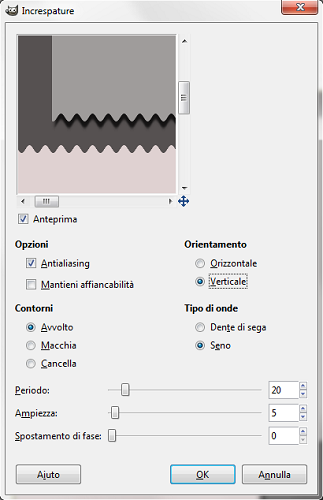 Il filtro Increspature in Gimp