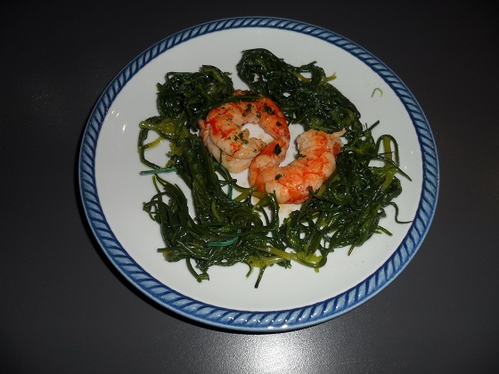 Antipasto di agretti e gamberoni