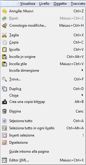 Il menu Modifica in Inkscape
