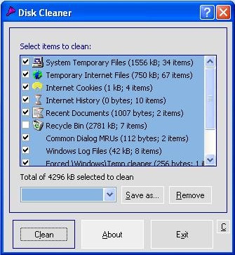 Il pannello di controllo di Disk Cleaner