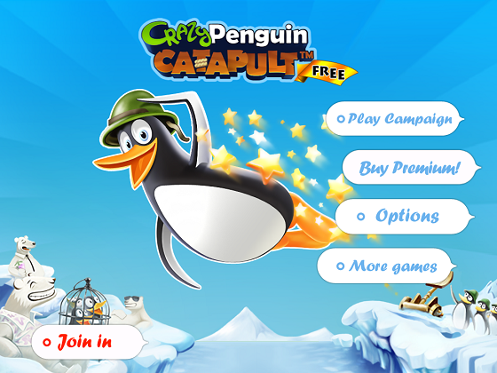 La schermata iniziale di Crazy Penguin Catapult