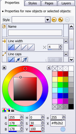 Il pannello di controllo delle linee e dei colori in Creative Docs