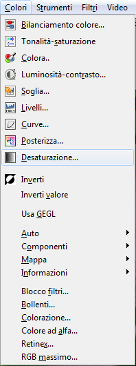 Il comando per la desaturazione in Gimp