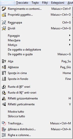 Il menu Oggetto in Inkscape