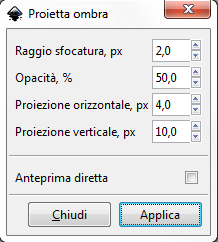 Il pannello di controllo del filtro Proietta ombra in Inkscape